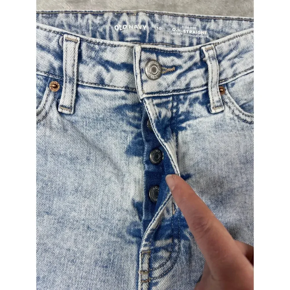 Old Navy Jeans OG Straight High Rise Raw Hem Slit Acid Wash 10